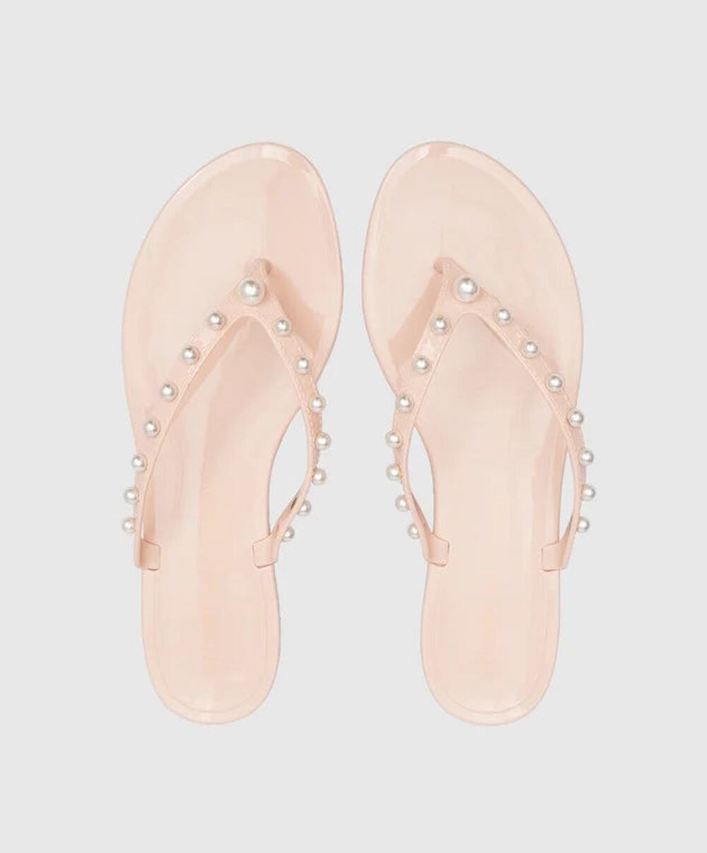 NWOT Stuart Weitzman Goldie Pearls Jelly Thong Flip Flop Sandals Poudre Pink 9